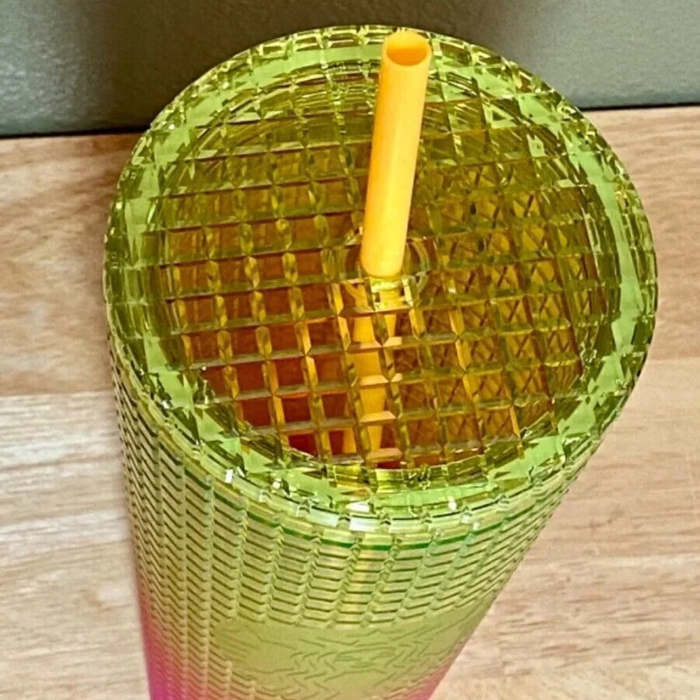 Starbuck’s 24oz. Summer 2022 Lemon Pink Ombre Studded Tumbler W/Lid‎ & Straw NEW